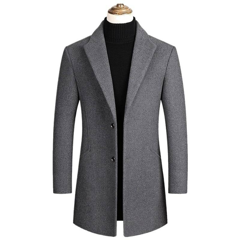 Cappotto invernale da uomo in misto lana con fodera in cotone, trench lungo casual da lavoro per uomini di mezza età e giovani, giacca formale con collo alto_voghion.com