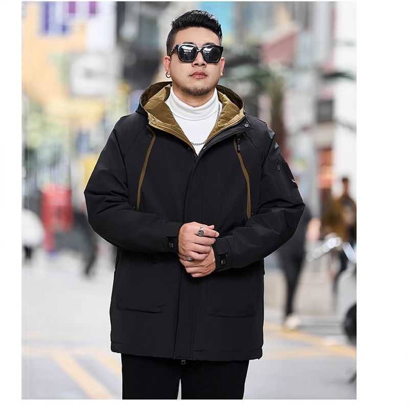 Men's Plus Size Winter Jacket With Fleece Lining - Oversized Workwear Style (4XL-11XL, Black/Green) | Water-Resistant & Multi-Pocket_voghion.com