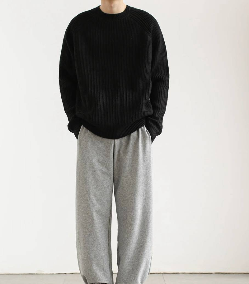 Minimalist Büyük Boy Yuvarlak Yaka Kazak - Kırışmaz Polyester Karışımı, Unisex, Katmanlı Giymeye Uygun (Siyah/Beyaz, M-XXL)_voghion.com