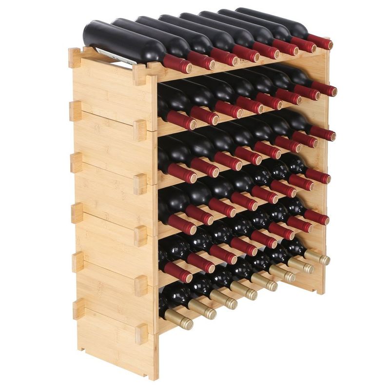 48 Bottle Stackable Modular Wine Rack Bamboo Wood Display Shelf 6-Tier_voghion.com