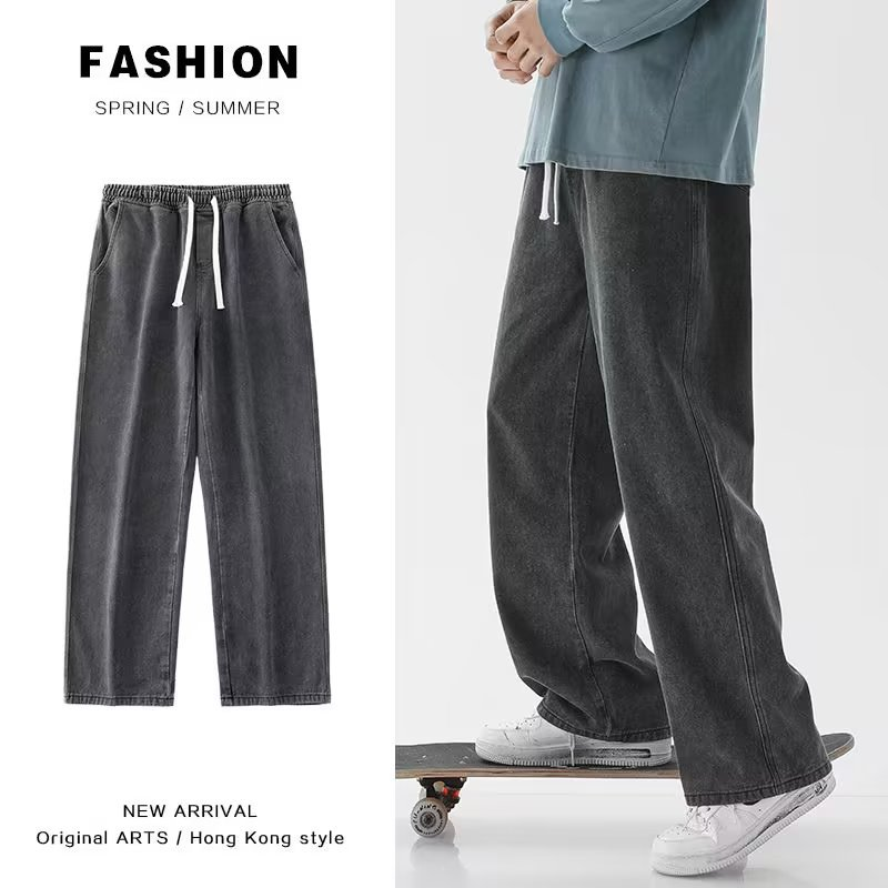Pantalones vaqueros de otoño de gran tamaño rectos para hombre sueltos y modernos con pierna ancha, pantalones largos casuales_voghion.com