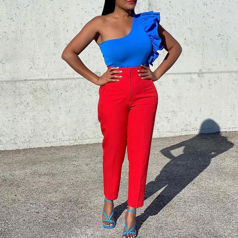Pantalon de costume pour femmes, grande taille, mode élégante, décontracté, Slim, taille haute, couleur unie_voghion.com