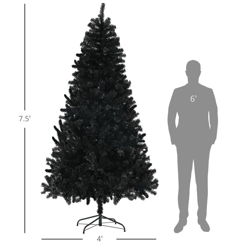7.5 Ft Tall Artificial Christmas Tree, Unlit Xmas Tree With 1346 Branch Tips, Auto Open, Steel Base, Holiday Décor For Home Office, Black_voghion.com