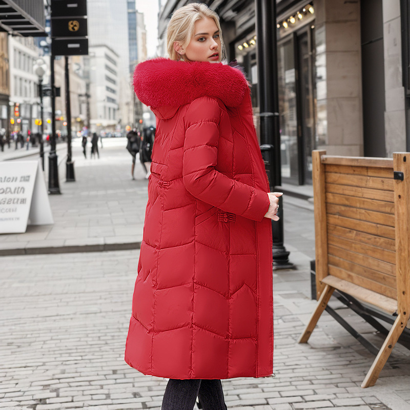 Giacca imbottita in cotone di grandi dimensioni alla moda da donna lunga versione coreana vita sopra il ginocchio giacca imbottita in cotone con collo in pelliccia grande ispessita_voghion.com