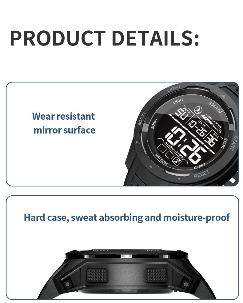 Unisex Digital Sports Watch With LED Backlight, Waterproof, Multi-Function, Stylish Design For Outdoor & Daily Wear Multifunctional Watch_voghion.com