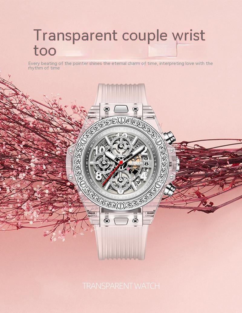 Reloj de cuarzo transparente con incrustaciones de diamantes de la marca Kingston, reloj de red rojo resistente al agua para hombres y mujeres, reloj para amantes de las mareas_voghion.com
