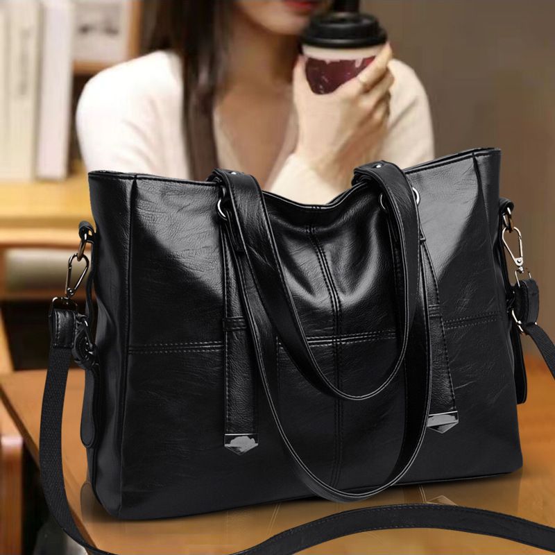 Women's Handbag Fashion 2020 Solid Color Large Capacity Shoulder Zipper PU Soft Surface Commuter Bag_voghion.com