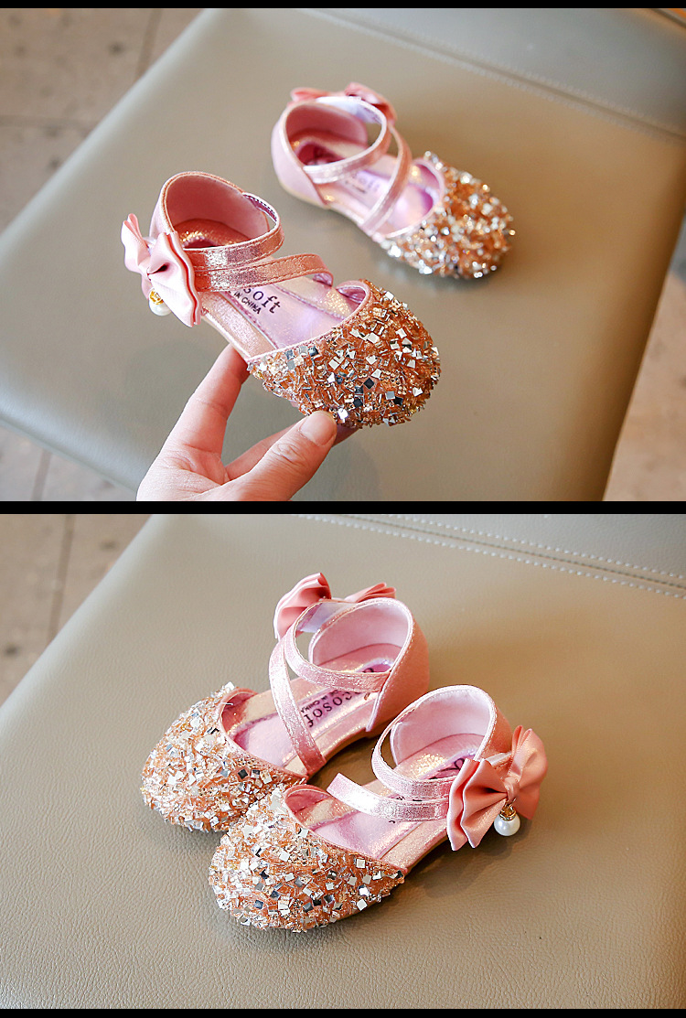 Chaussures de princesse simples à paillettes pour filles, édition coréenne, nouvelle collection printemps/été 2024_voghion.com