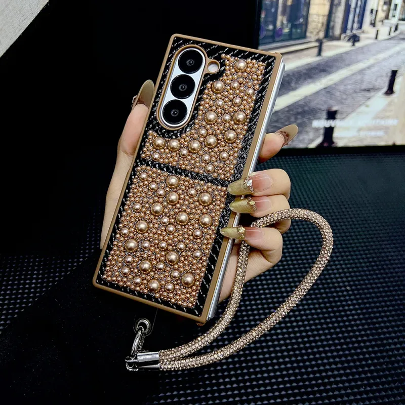 Pearl Hard PC-Telefonhülle für Samsung Galaxy Z Flip 7 6 5 4 3 Ani-Knock Proecor Cover mit Rhinesone Porable_voghion.com