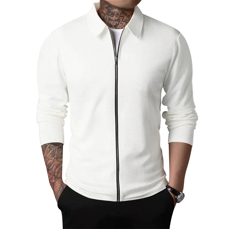 CT 2025 Cardigan Men Autumn New Zipper Coat Casual Men's Long Sleeve Turn-down Collar Waffle Jacket_voghion.com