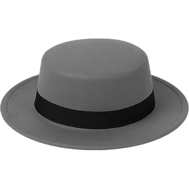Cappello piatto in lana nera, cappello a tesa piatta, cappello a forma di feltro, cappello da cowboy in lana alla moda per autunno e inverno_voghion.com