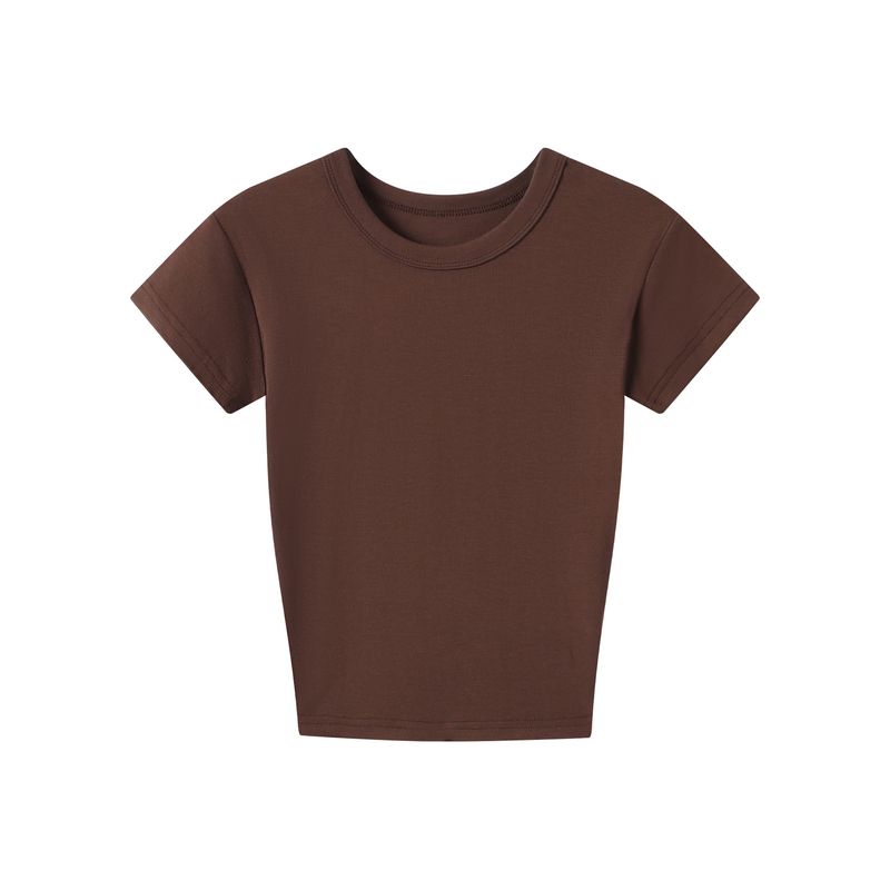 Maglietta sportiva da donna in modal con spalle dritte e spalline sottili, color carne, elasticizzata, con scollo rotondo, modello hot girl_voghion.com