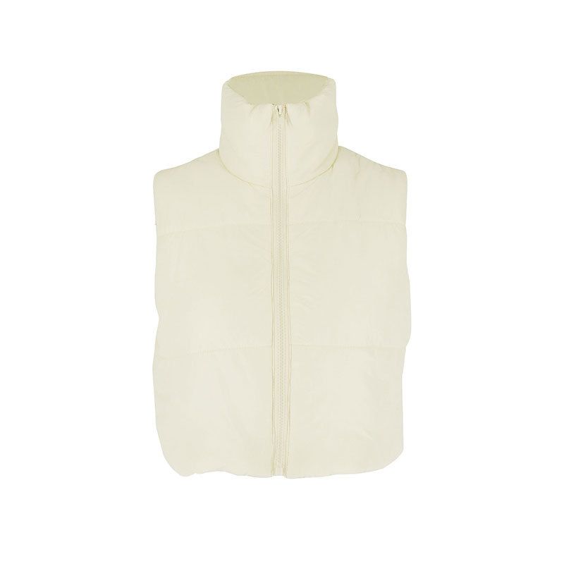Gilet trapuntato da donna con collo alto, giacca imbottita senza maniche per autunno inverno, moda streetwear in bianco, nero, grigio_voghion.com