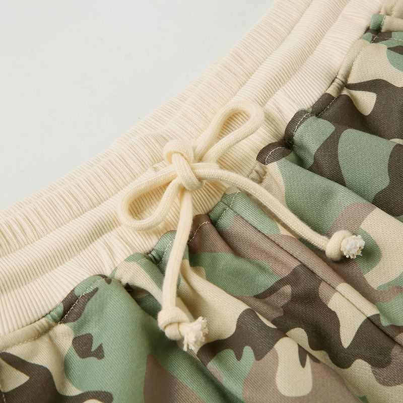 American Street Contrasting Color Waistband Camouflage Special Hooded Sweatshirt Casual Straight Leg Sweatpants_voghion.com