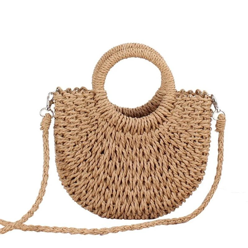 Yogodlns Borsa a tracolla in rattan intrecciata fatta a mano a metà tondo Borsa a tracolla da donna estiva a tracolla per bambina Borsa da spiaggia piccola Nuovo_voghion.com