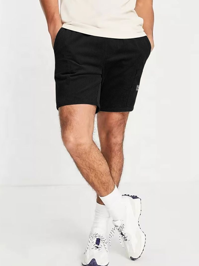 Men's Corduroy Casual Shorts - Breathable Summer Shorts With Drawstring Waist, Trendy Streetwear For Gym & Outings (Black/Grey, S-4XL)_voghion.com