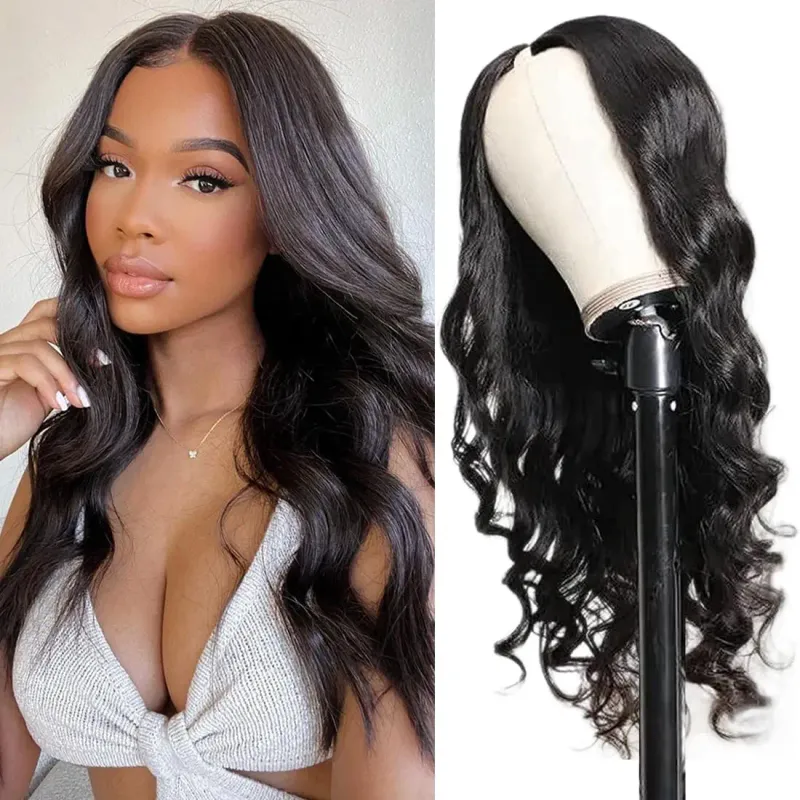 V Part Full Machine Body Wave Human Hair Wigs Remy Hair Brazilian Natural Color Upgrade Wigs 180% Density_voghion.com