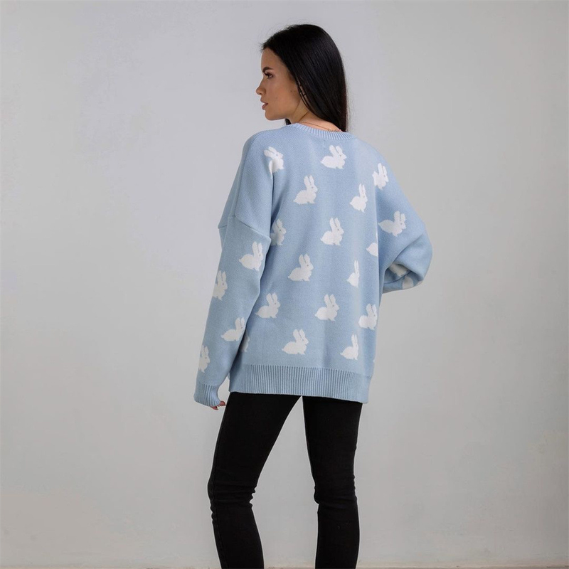 Suéter de cuello redondo con jacquard y cabeza de perro para mujer, nuevo estilo de otoño e invierno, estilo perezoso, suéter holgado, chaqueta_voghion.com