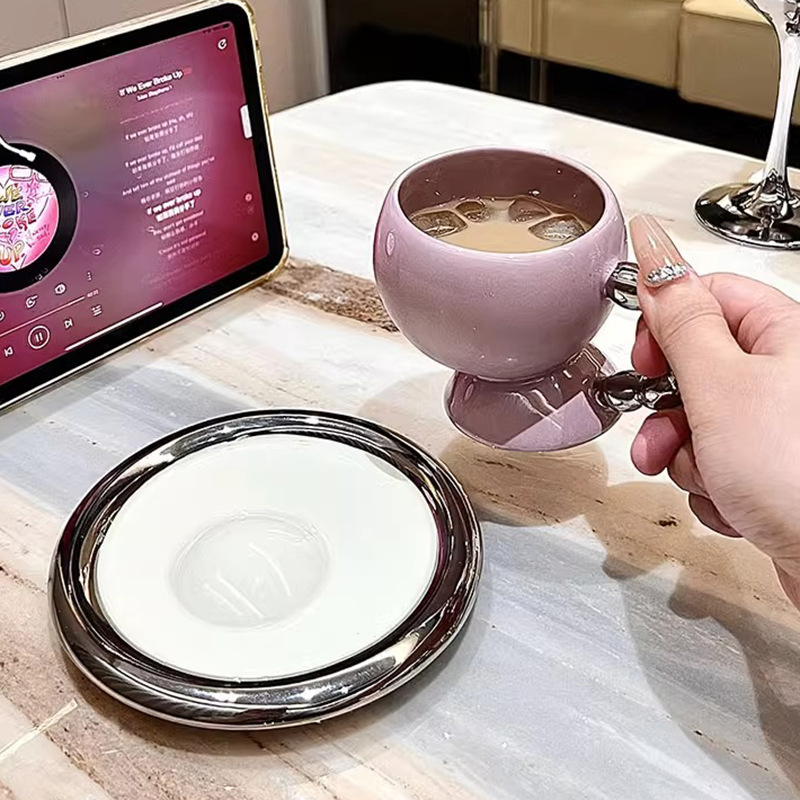 Ensemble de tasses à café en céramique italienne, ensemble de thé européen de haute beauté, tasse à café Morandi, ensemble d'assiettes, tasse à Latte combinée_voghion.com