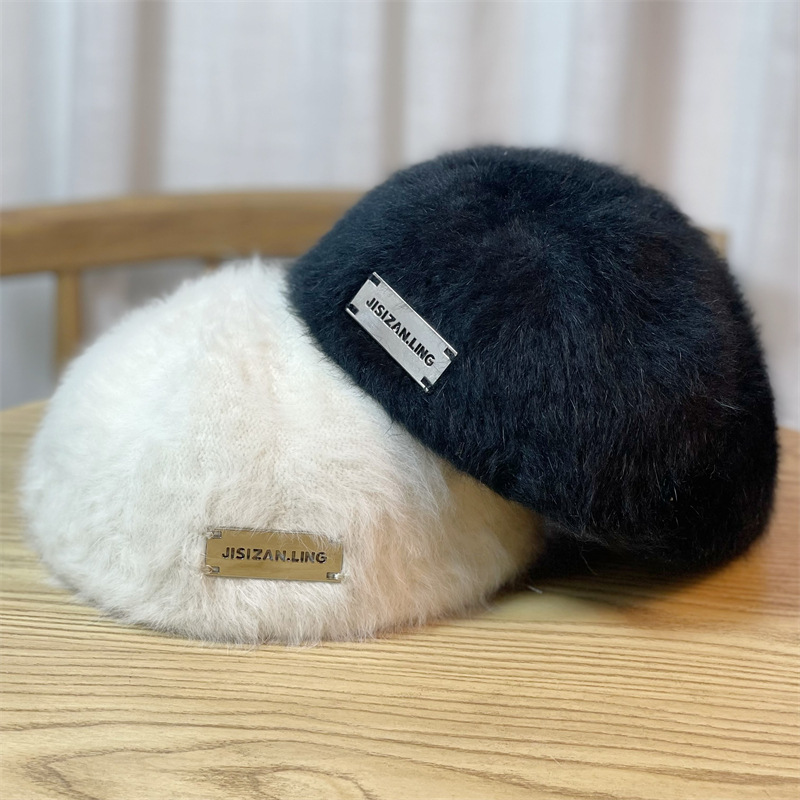 Hat Women's Winter Plush New Versatile Rabbit Hair Retro Beret Hat Women's Trendy Painter Hat_voghion.com