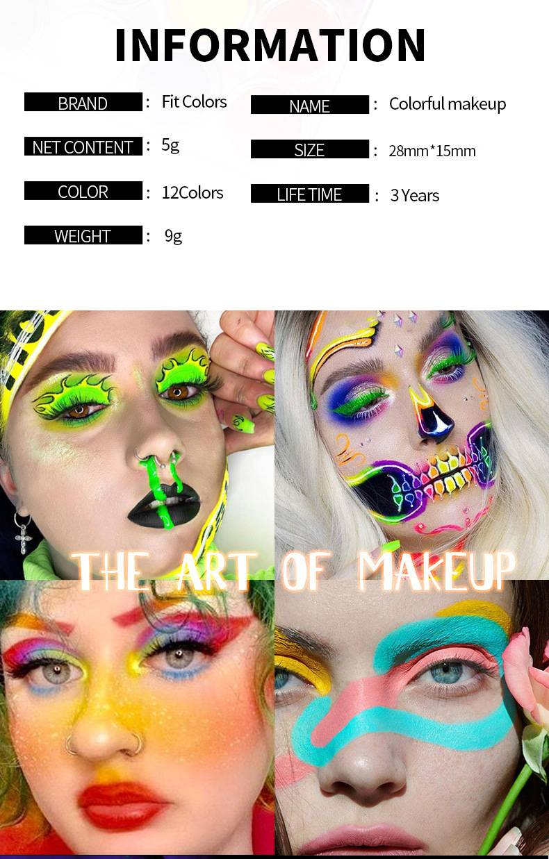 12 colori eyeliner fluorescente Halloween viso colore bellezza europea trucco_voghion.com