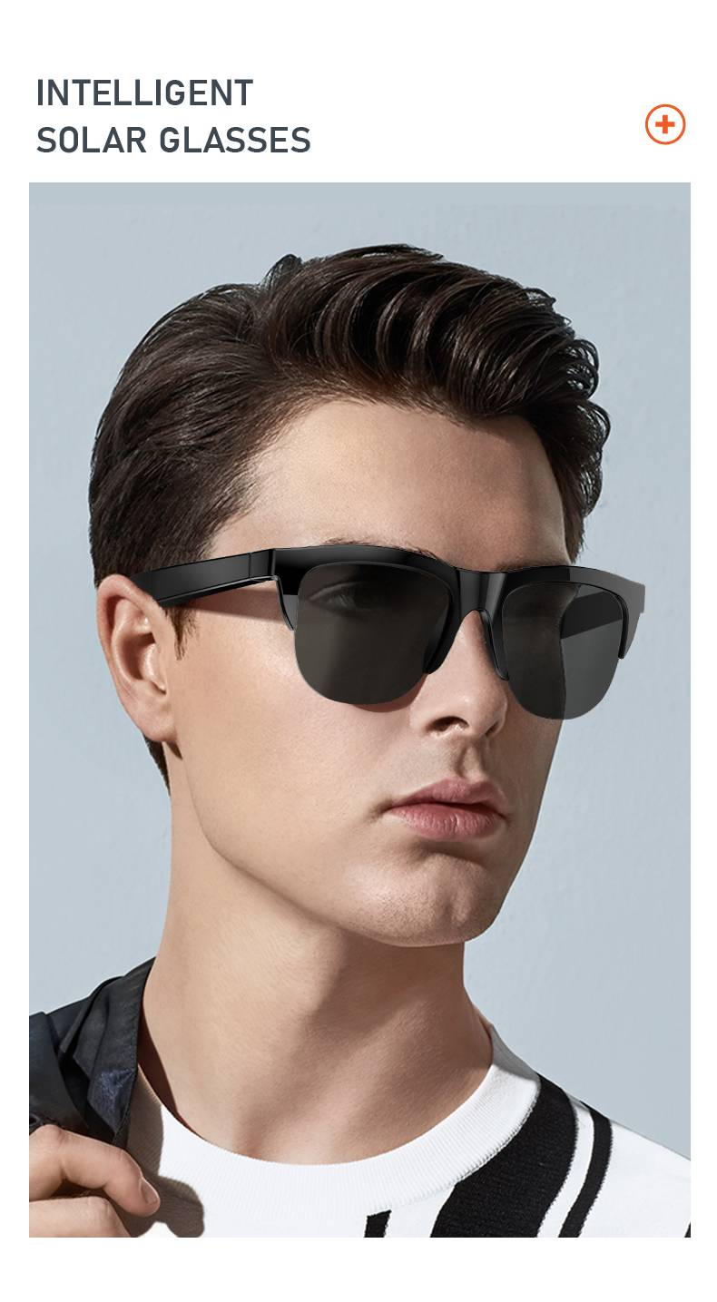 Óculos de sol Bluetooth sem fio inteligentes Fone de ouvido, controle de voz e microfone e alto-falantes Touch, óculos de sol UV para homens e mulheres_voghion.com