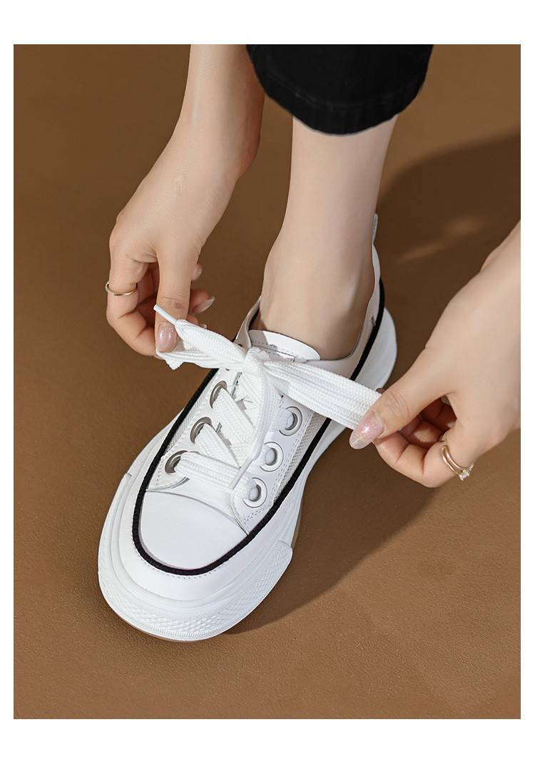 cameido Women's Versatile Lace - Up Flat Casual Shoes With White Mesh Upper, Thick Sole And Skate - Shoe Style_voghion.com