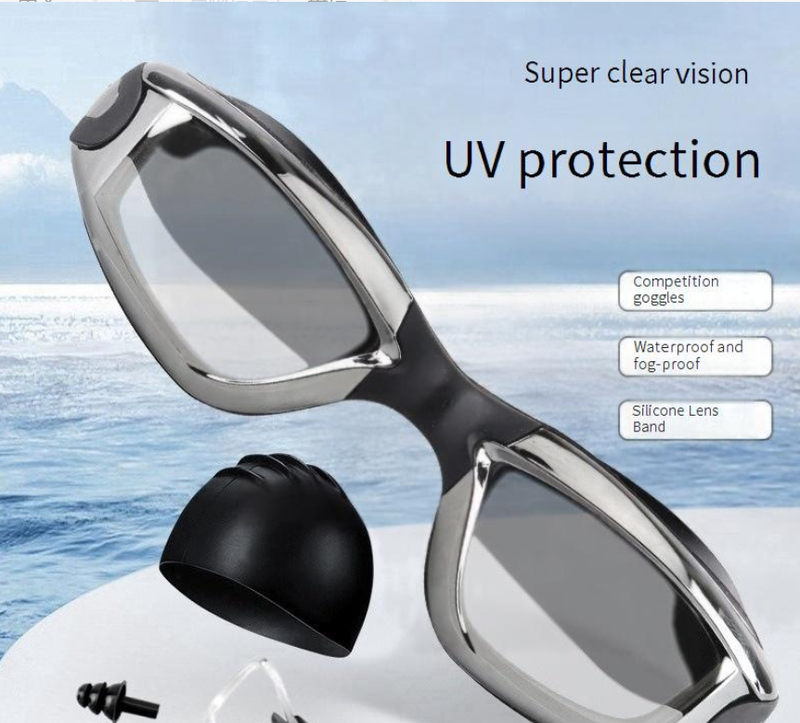 Peldbrilles Pārdodu Pieaugušo peldkostīms Peldbrilles Peldcepure Deguna Klipsis Ausu aizbāžņi HD Pret miglas Galvanizācijas vairumtirdzniecība Sacīkšu aizsargbrilles_voghion.com
