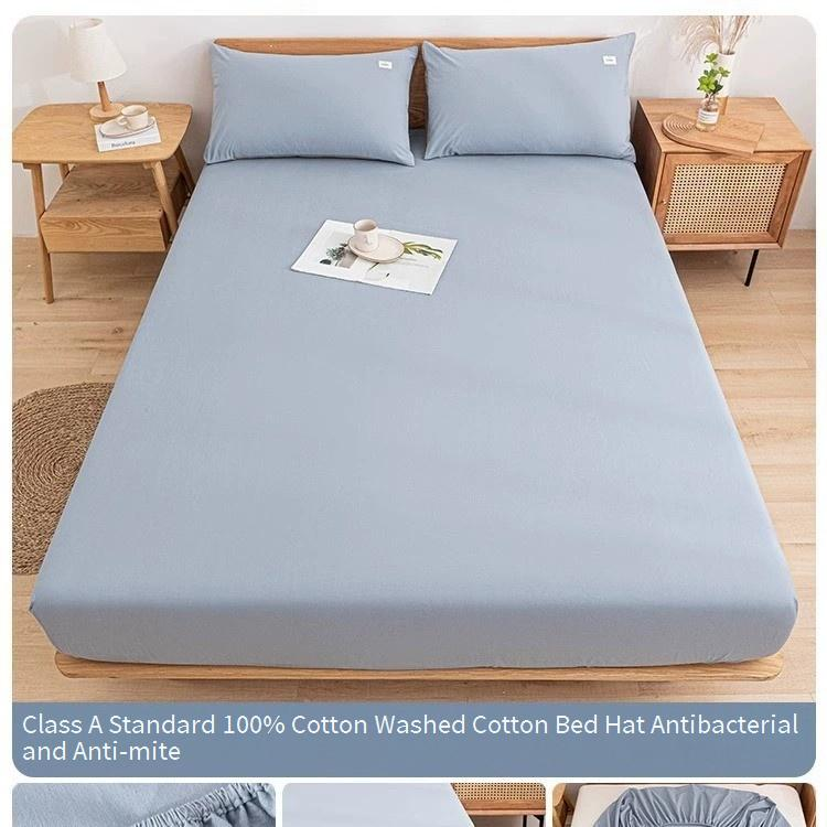Saia de cama 100% algodão lavado - Lençol com elástico e bolso profundo com proteção contra poeira (capa de colchão respirável para todos os tamanhos de cama)_voghion.com