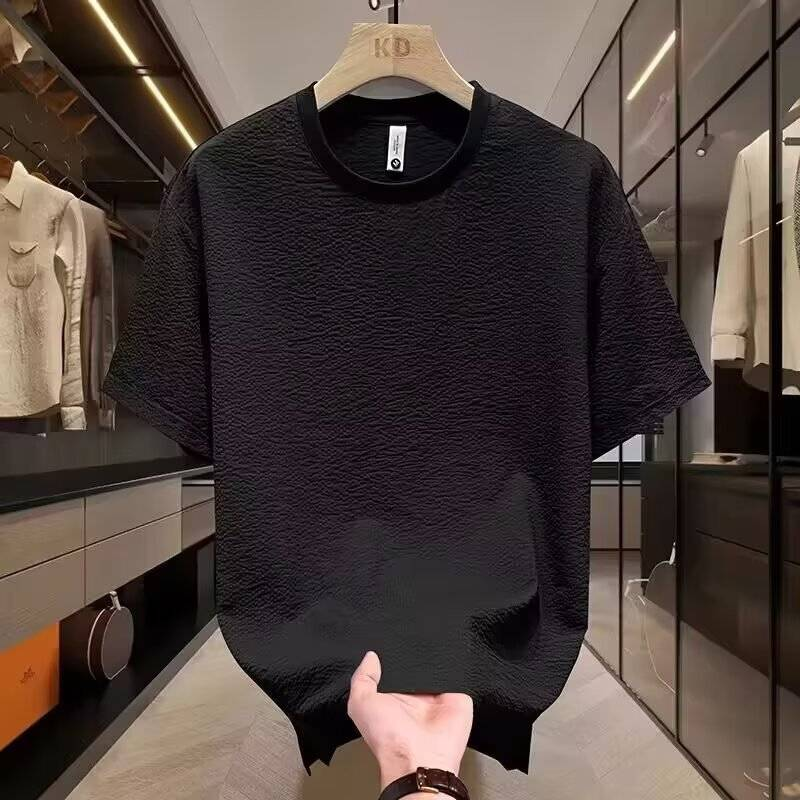 ins Sommer 2025 Neue High-End-Strukturweste, Rundhals-Kurzarm-T-Shirt für Herren, schmales Oberteil, Halbarm-Unterhemd_voghion.com