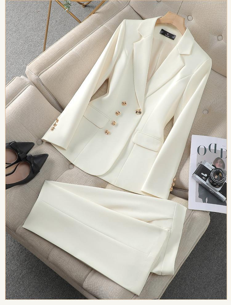 Kadın Giyim Şık Esnek Kesim Kadın İş Elbisesi Takımı - Profesyonel Blazer ve Pantolon Ofis Giyim, Beyaz, Polyester-Spandex Karışımı, S-XXL_voghion.com