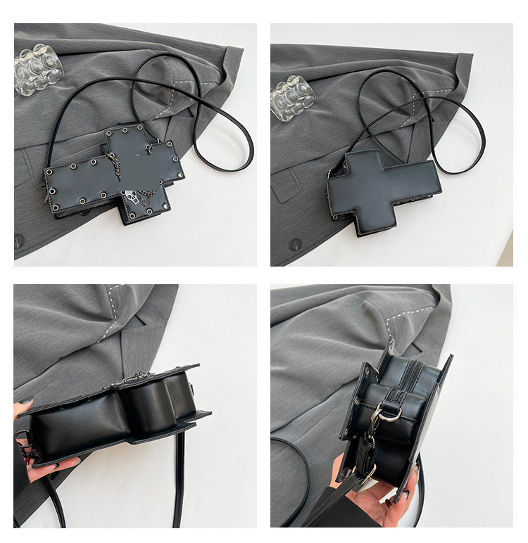Gothic Shoulder Bag For Women, PU Leather Crossbody Purse With Studs, RFID Protection Mini Bag_voghion.com