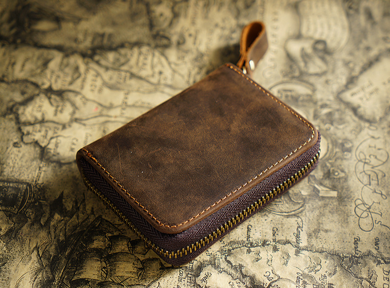 Kartentasche Kartenetuis Vintage Crazy Horse Leder RFID Antimagnetischer Kartenhalter Große Kapazität Organtasche Mehrere Kartenfächer Echtleder Münzgeldbörse_voghion.com