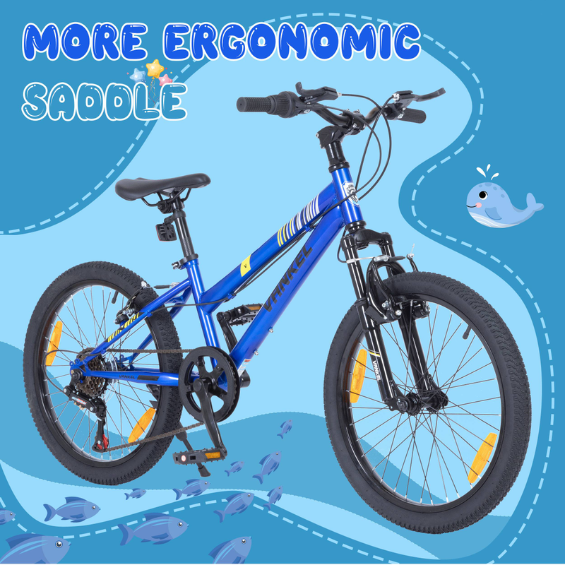 Bici per bambini Vankel da 20" per ragazzi e ragazze dai 6 ai 12 anni, bicicletta leggera a 6 velocità con freno a V, sedile regolabile, telaio in acciaio resistente_voghion.com