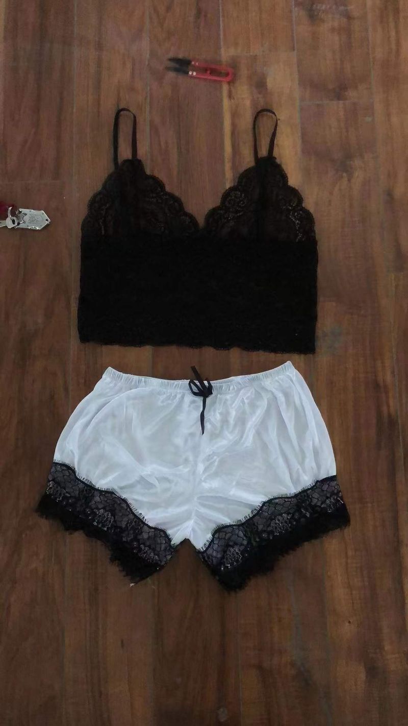 Sheer Mesh Lingerie Two-Piece Set - Sexy Lace Trim Chemise & Shorts For Women (14 Colors, S-XXXL)_voghion.com