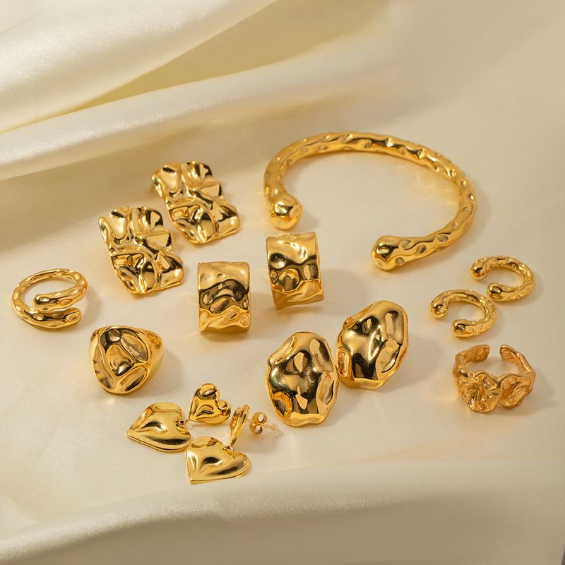 INS internet famous gold-plated stainless steel irregular hammer pattern ea, women's fashionable and non fading_voghion.com