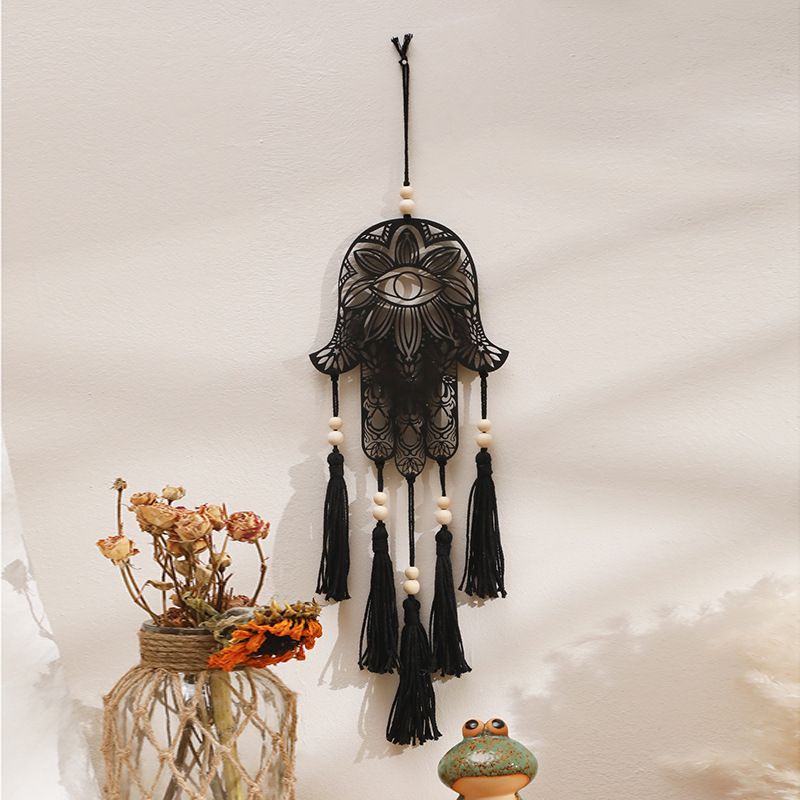 Bohemian Siyah Şeytan Göz Ahşap Boncuk Püskül El Sanatları Yaratıcı Basit Duvar Dekor Ev Dekor Kolye_voghion.com