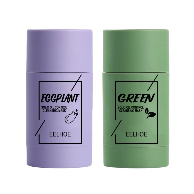 1pcs Green Tea Eggplant Cleansing Mask Purifying Clay Stick Solid Mask Acne Blackhead Remover Mud Mask TSLM1_voghion.com