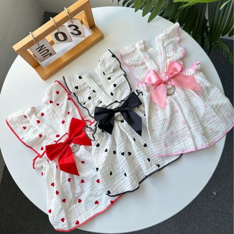 Cute Romantic Heart Strap Ruffle Dress Skin-Friendly Suitable For Small And Medium Pets Pet Apparel_voghion.com