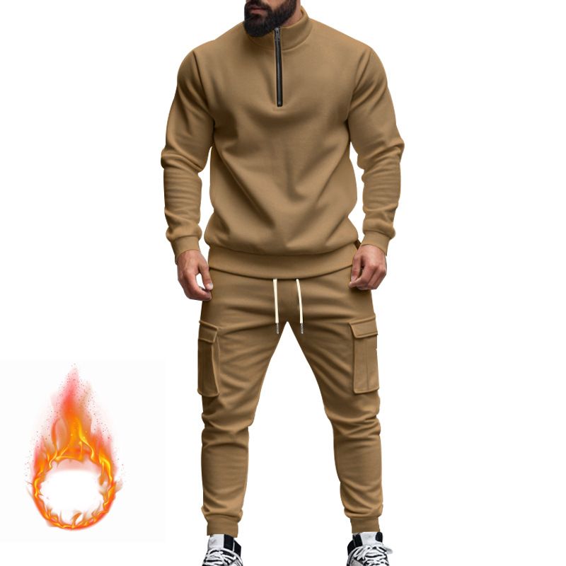 Fleecegefüttertes Sweatshirt-Set mit Viertelreißverschluss für Herren – Slim Fit Thermo-Jogging-Outfit für Herbst und Winter_voghion.com
