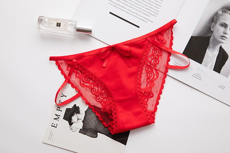 Roupa íntima Calcinha de renda de cor sólida Calcinha sexy Calcinha de renda de cintura baixa para mulheres_voghion.com