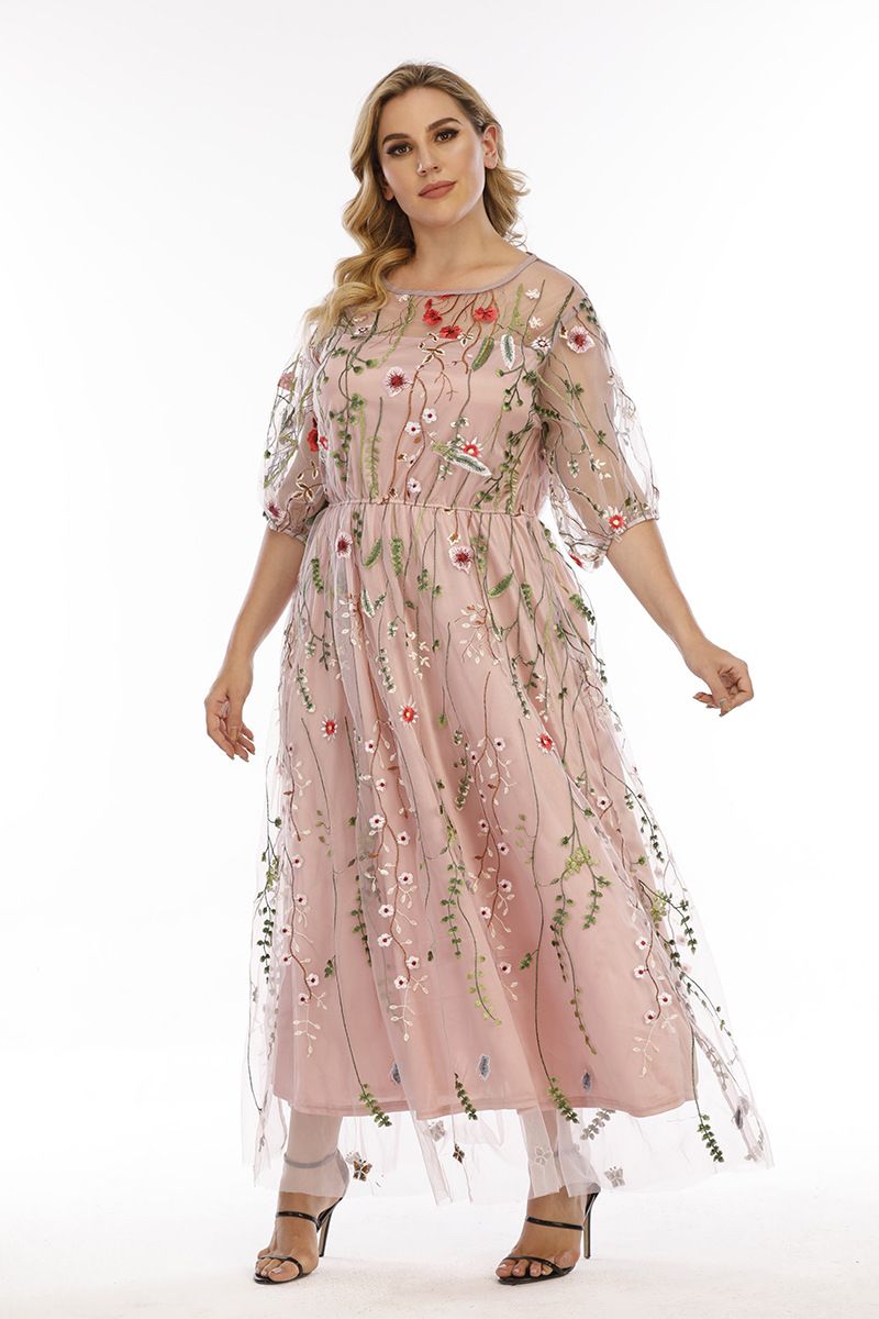 Sukienka damska plus size, wieczorowa, kobieca, haftowana siateczka, bankietowa, imprezowa, midi_voghion.com