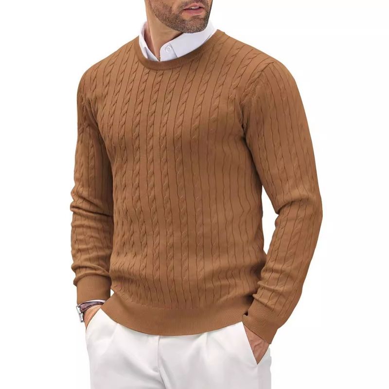 Twisted für Männer mittleren Alters, Herren-Strickpullover mit Rundhalsausschnitt, schmaler Passform, lange Ärmel, lässig, vielseitig_voghion.com
