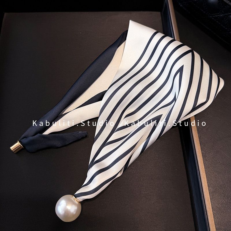 Colletto per camicia professionale abbinato, con fibbia magnetica a righe bianche e nere, in seta, stretto e lungo, per protezione del collo da donna_voghion.com
