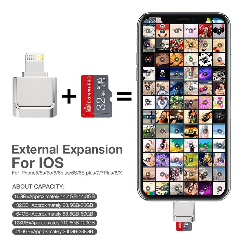 TF Kart Okuyucu Tak ve Çalıştır Lightning - MicroSD Adaptörü iPhone 6/6s/6Plus/7/7Plus/8/X Usb/Otg/Lightning İçin Sürücüye Gerek Yok 2'si 1 Arada_voghion.com