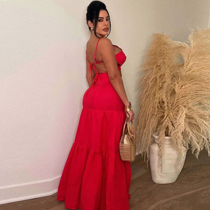 Women's sexy solid color special-shaped sling straps large skirt belt suit_voghion.com
