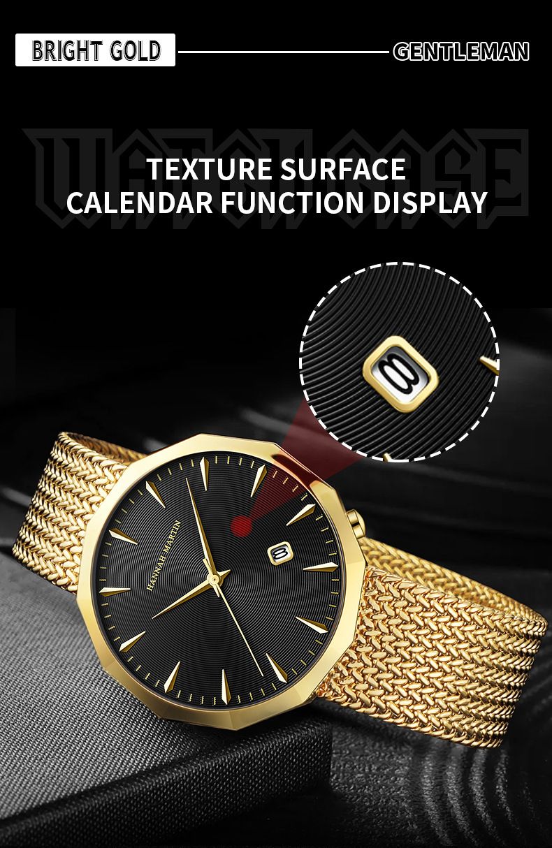 Hannah Martin Men's Watch New Stainless Steel Band Men's Watch Casual Simple Calendar Quartz Waterproof Angular Watch_voghion.com