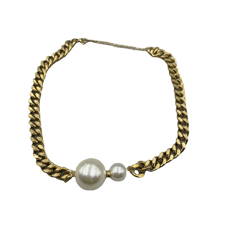 Collana con catena piatta in metallo dorato con perle grandi e piccole, nuova moda 2023, INS_voghion.com
