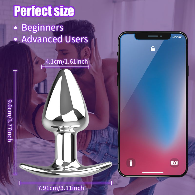 Vibratore Dildo APP Butt Plug Giocattolo sessuale per donna Uomo Massaggiatore prostatico Telecomando Acciaio inossidabile Anale P_voghion.com