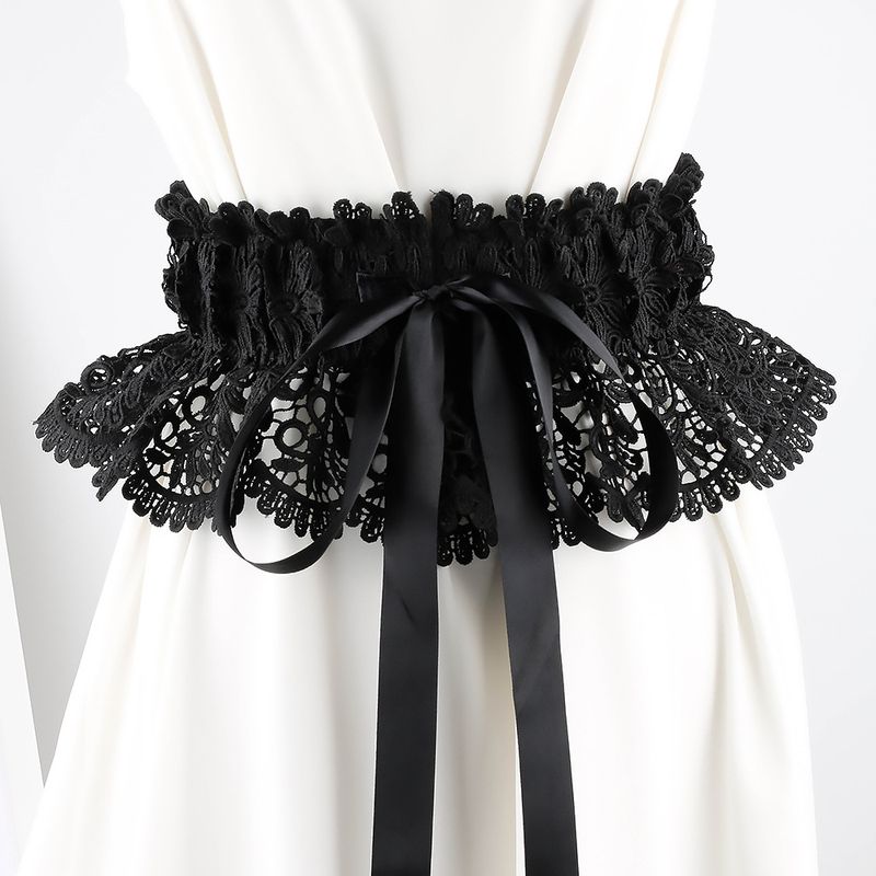 Cintura larga in pizzo testurizzata per donna, cintura elastica in vita, versatile capospalla, abito decorativo con un senso del design_voghion.com